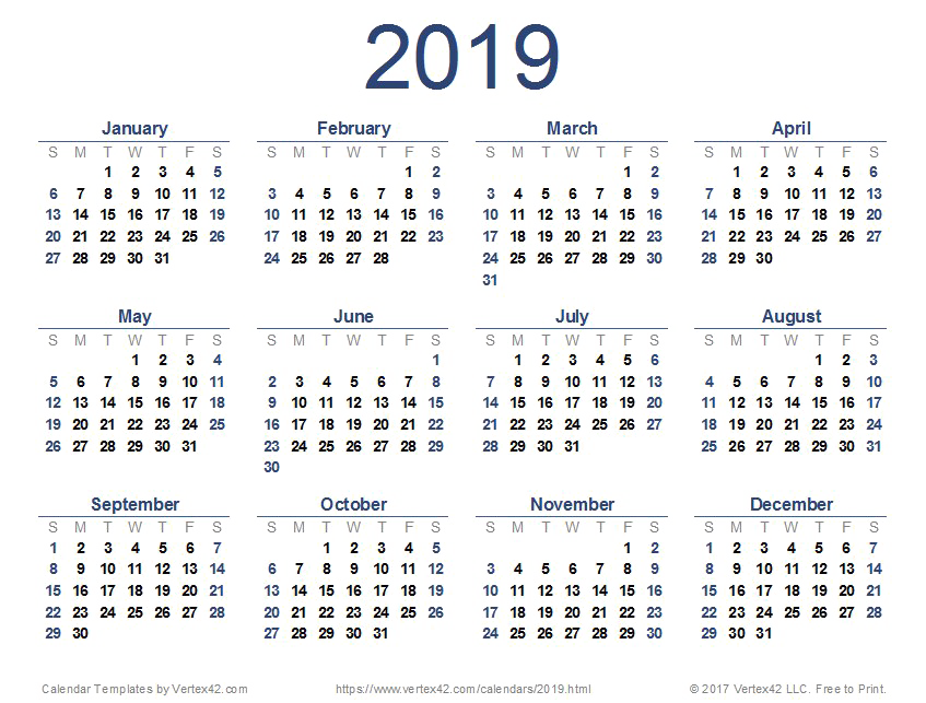 2019 Calendar PNG Image SVG Clip arts