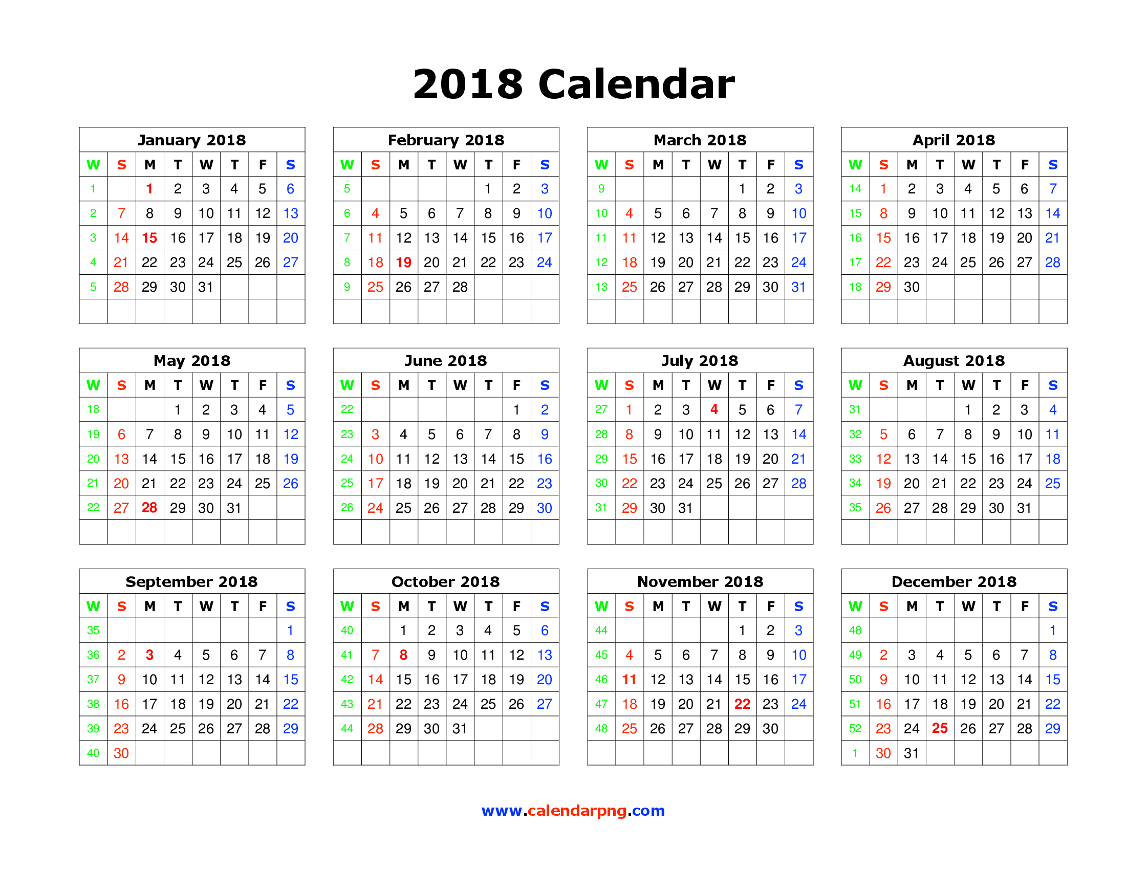Calendar 2018 PNG Free Download SVG Clip arts