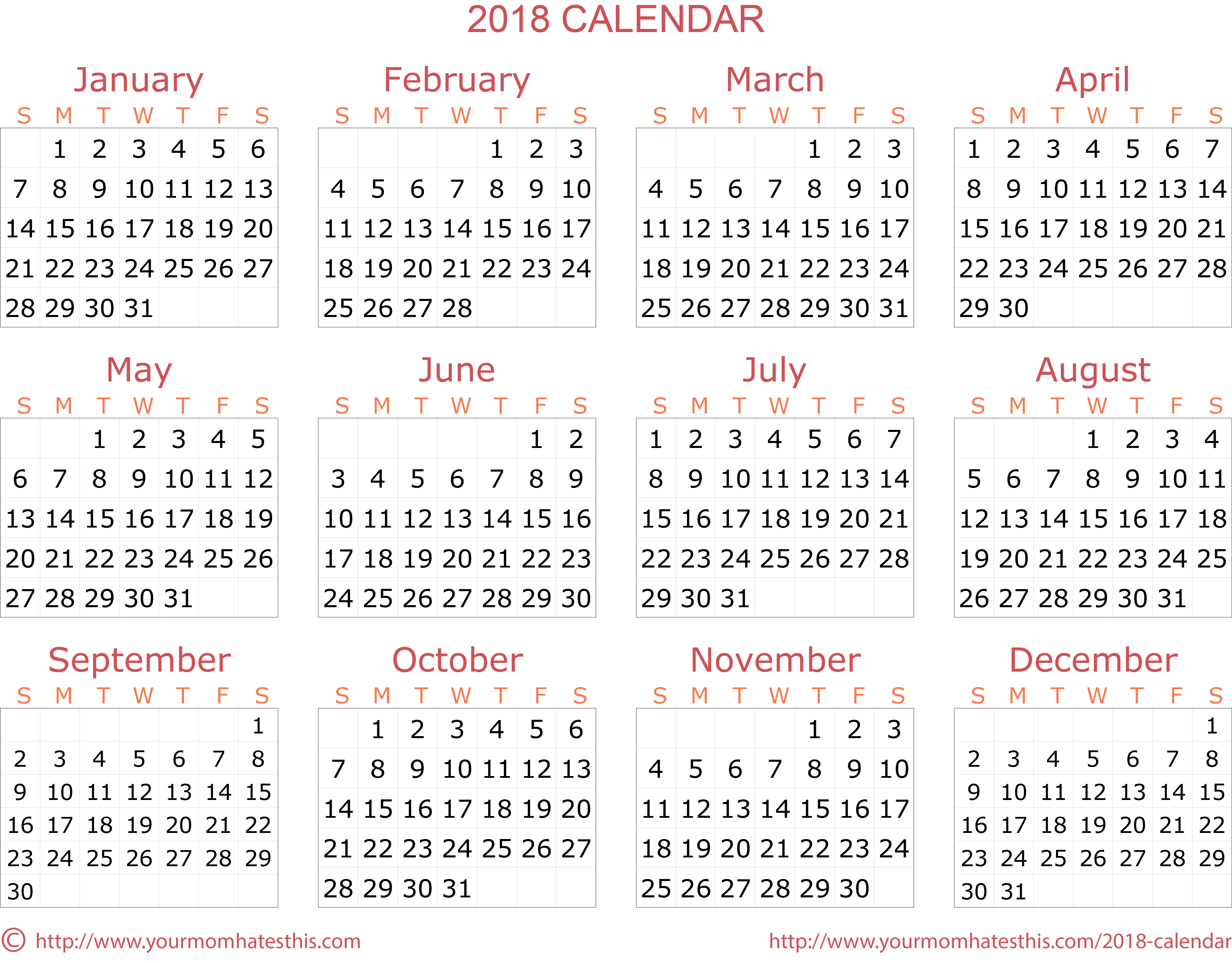 Calendar 2018 Transparent PNG SVG Clip arts