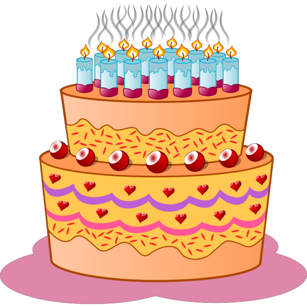 Birthday Cake With Blue Lit Candles PNG Clip art