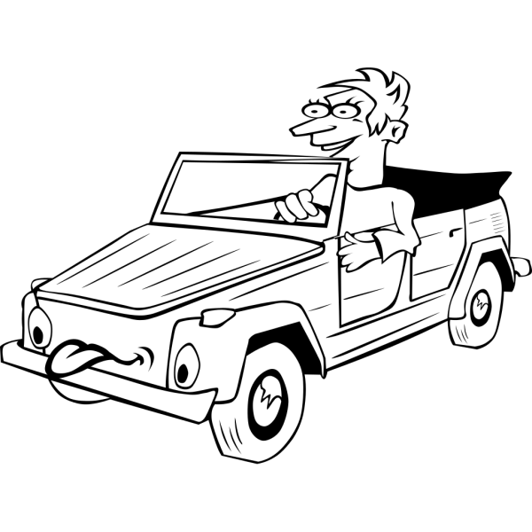 Boy Driving Car Cartoon Outline PNG Clip art