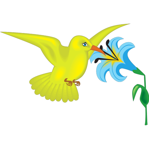Yellow Hummingbird With Flower PNG Clip art