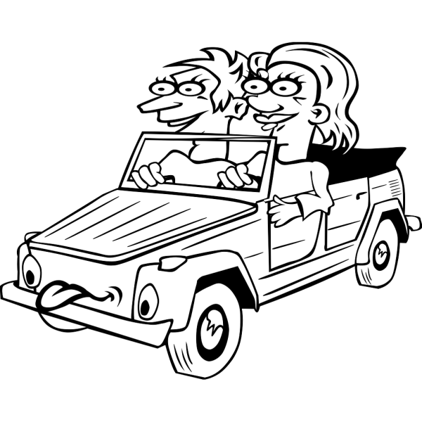 Girl And Boy Driving Car Cartoon Outline PNG Clip art