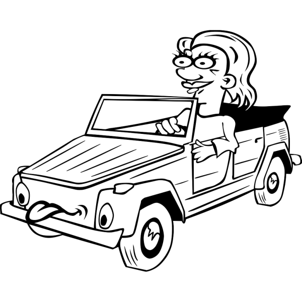 Girl Driving Car Cartoon Outline PNG Clip art