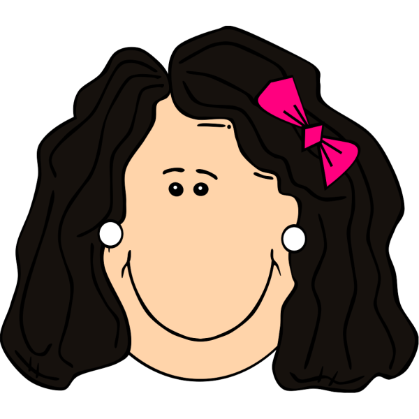 Dark Hair Lady With Earrings And Bow PNG Clip art