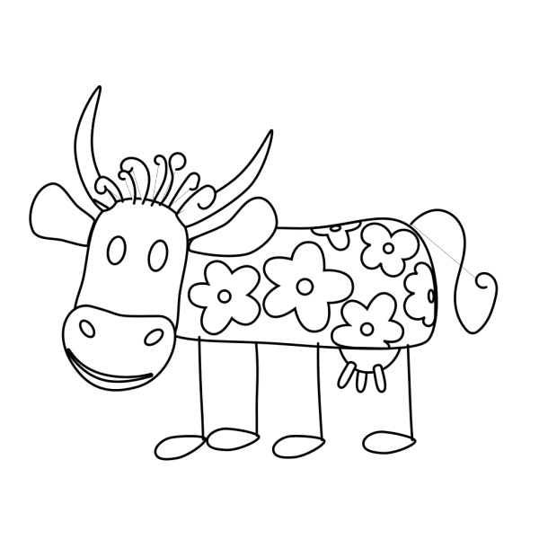 Cow With Flowers Outline PNG Clip art