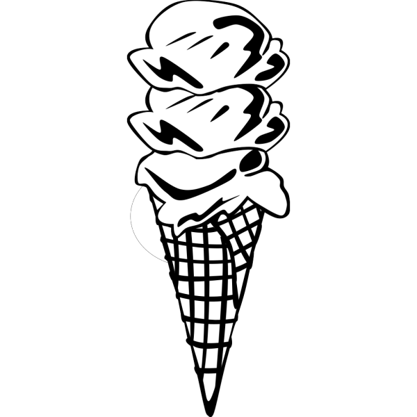 Ice Cream Cone (3 Scoop) (b And W) PNG Clip art